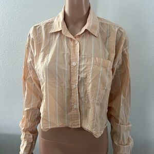 American Eagle Outfitters Peach Striped Button-Down Shirt SZ M Gently Used